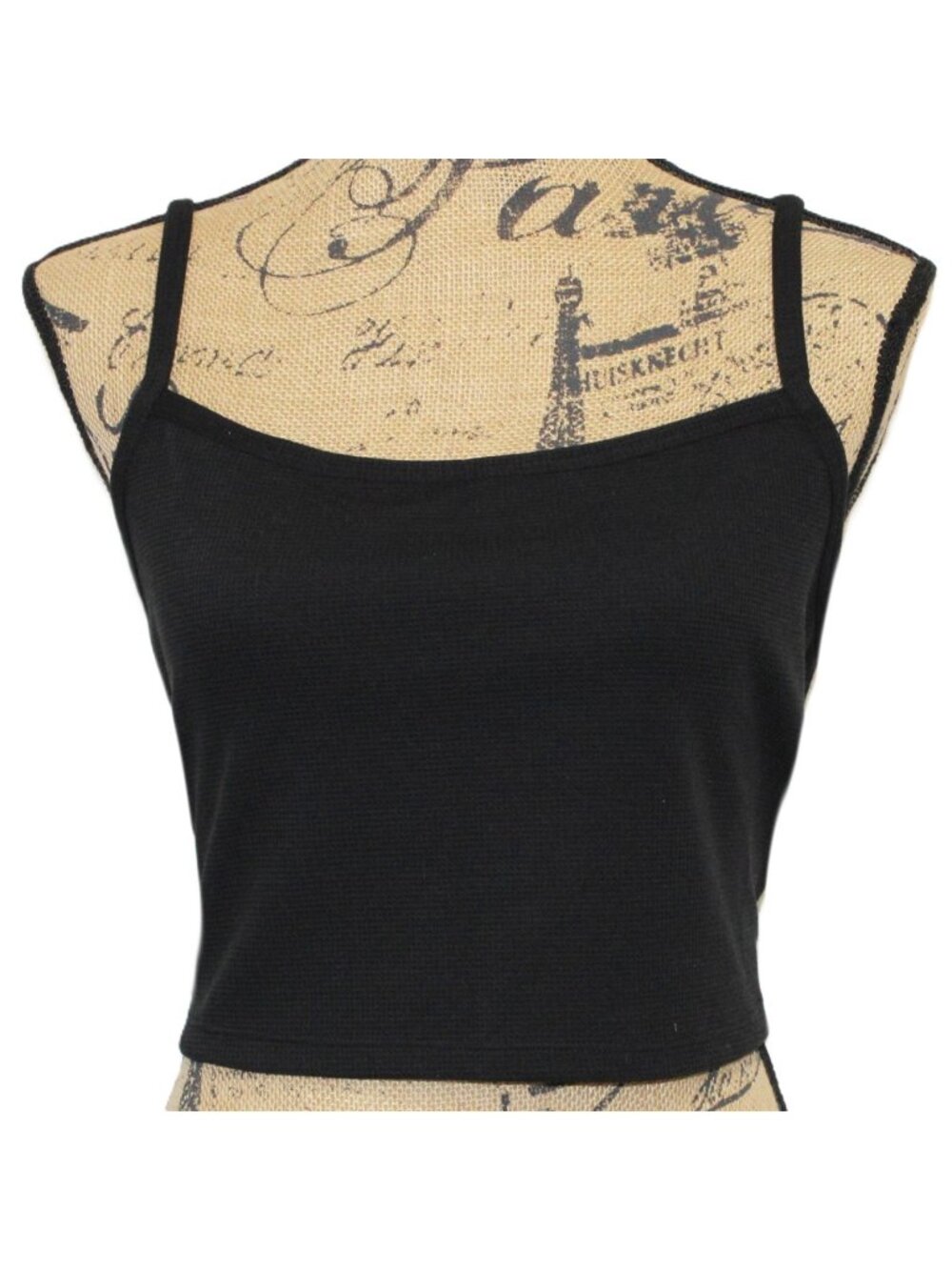 Halara NWT Womens Black Cropped Cami Tank Waffle-Knit Stretch Fabric Large